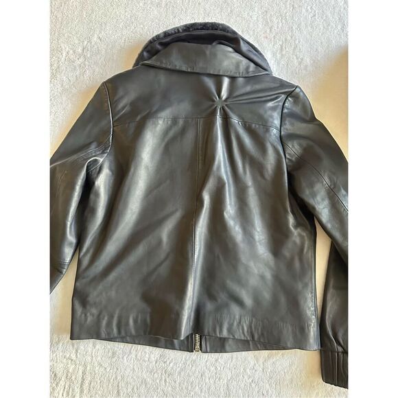 Claudie Pierlot leather bomber jacket w/ faux fur collar 40 L - Picture 8 of 9